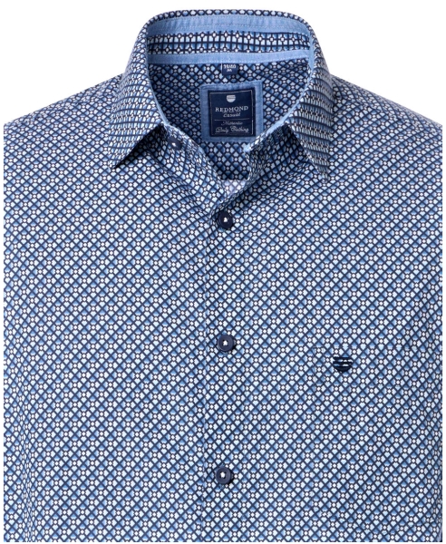 REDMOND Kurzarmhemd blau Schägkaro Print Casual Comfort Fit